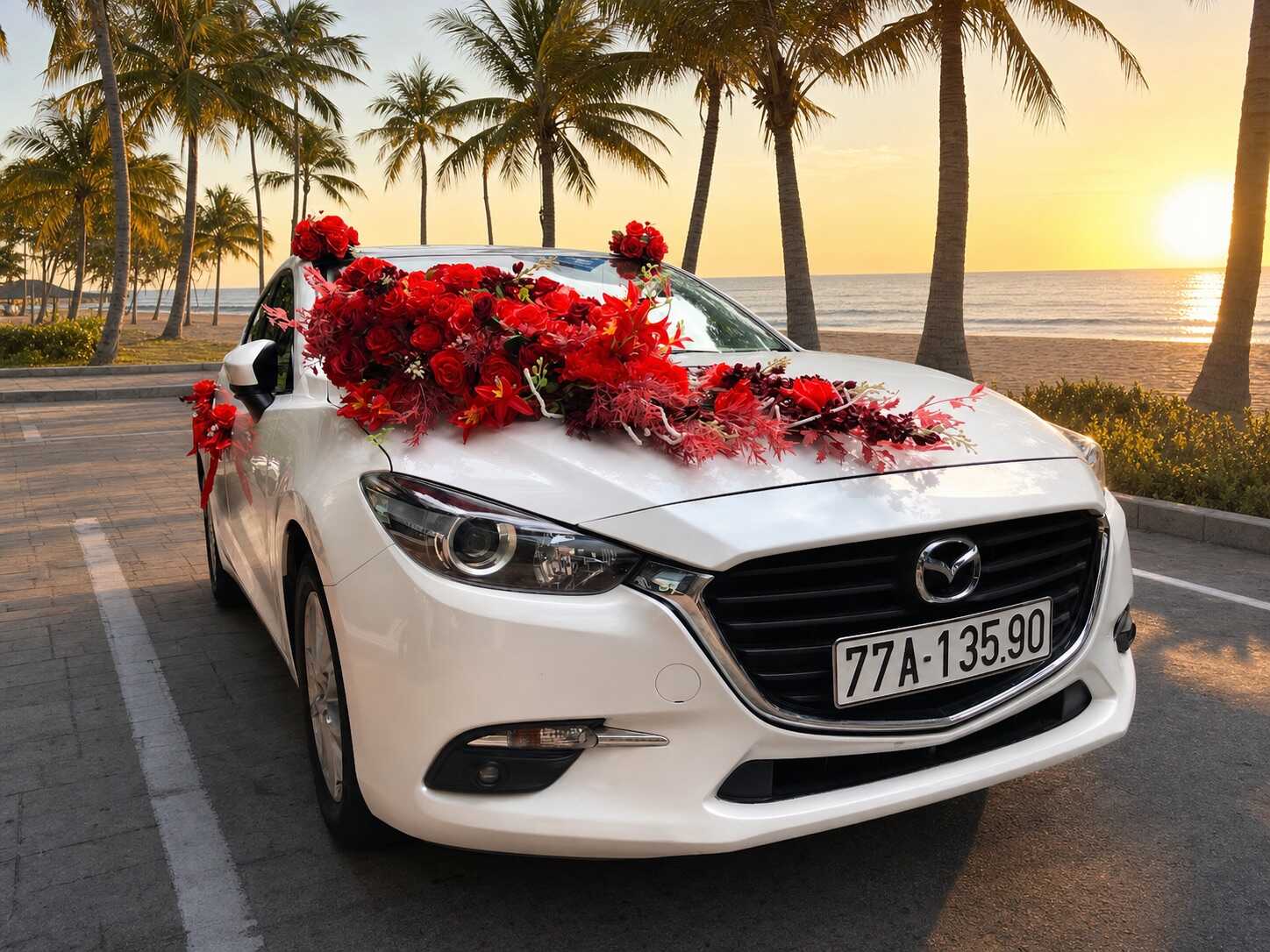 Thuê xe cưới 4 chỗ trang trí hoa tại Quy Nhơn